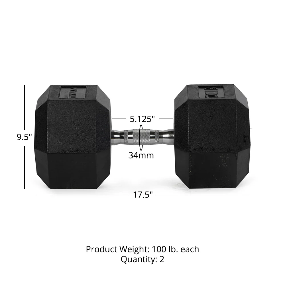Scratch and Dent, 100 LB Rubber Hex Dumbbell - Image 6