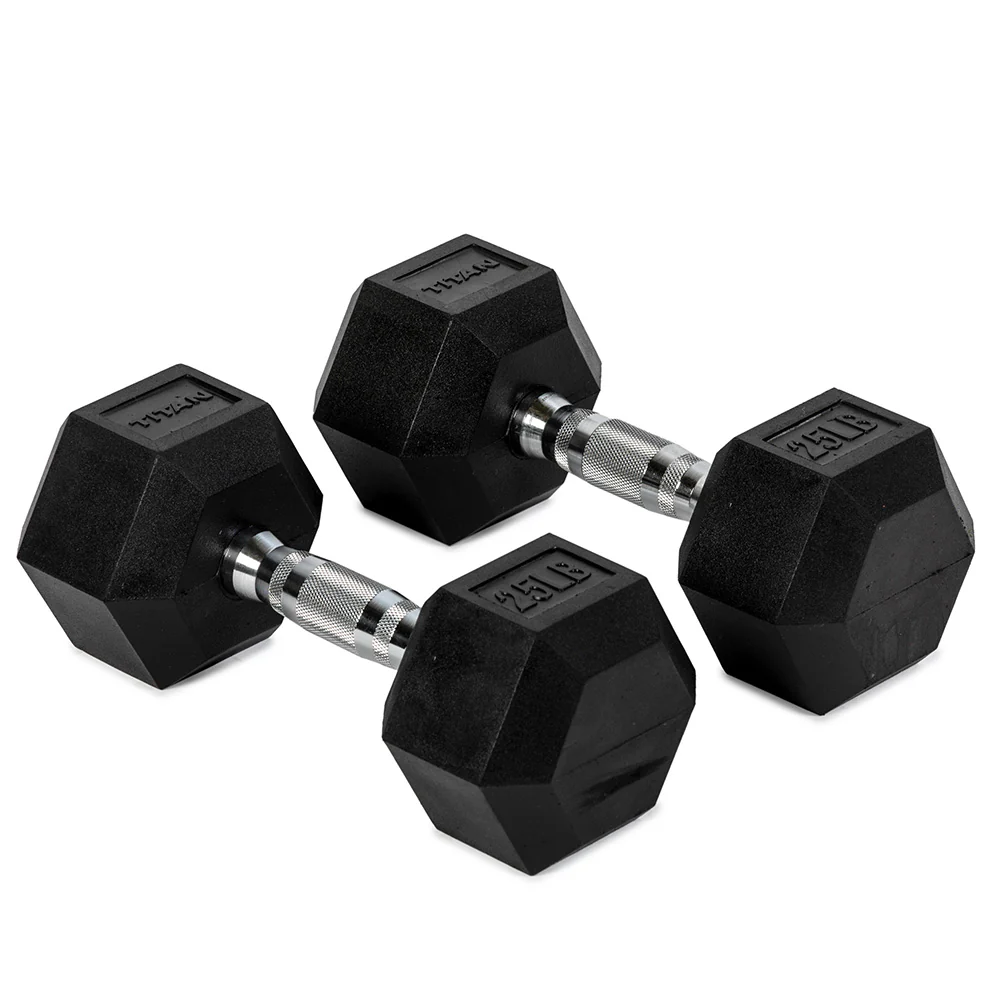 Scratch and Dent, 25 LB Rubber Hex Dumbbells