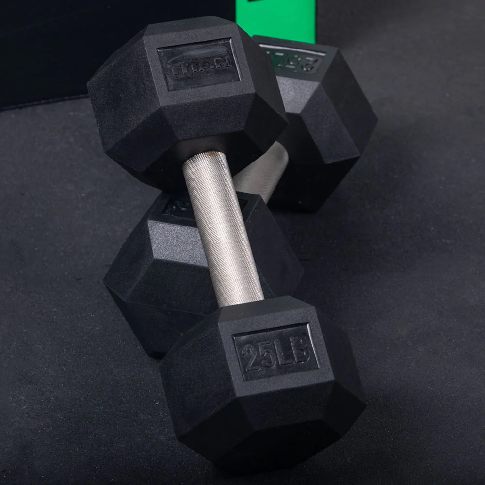 25 LB Straight Stainless Steel Hex Dumbbells - Image 5