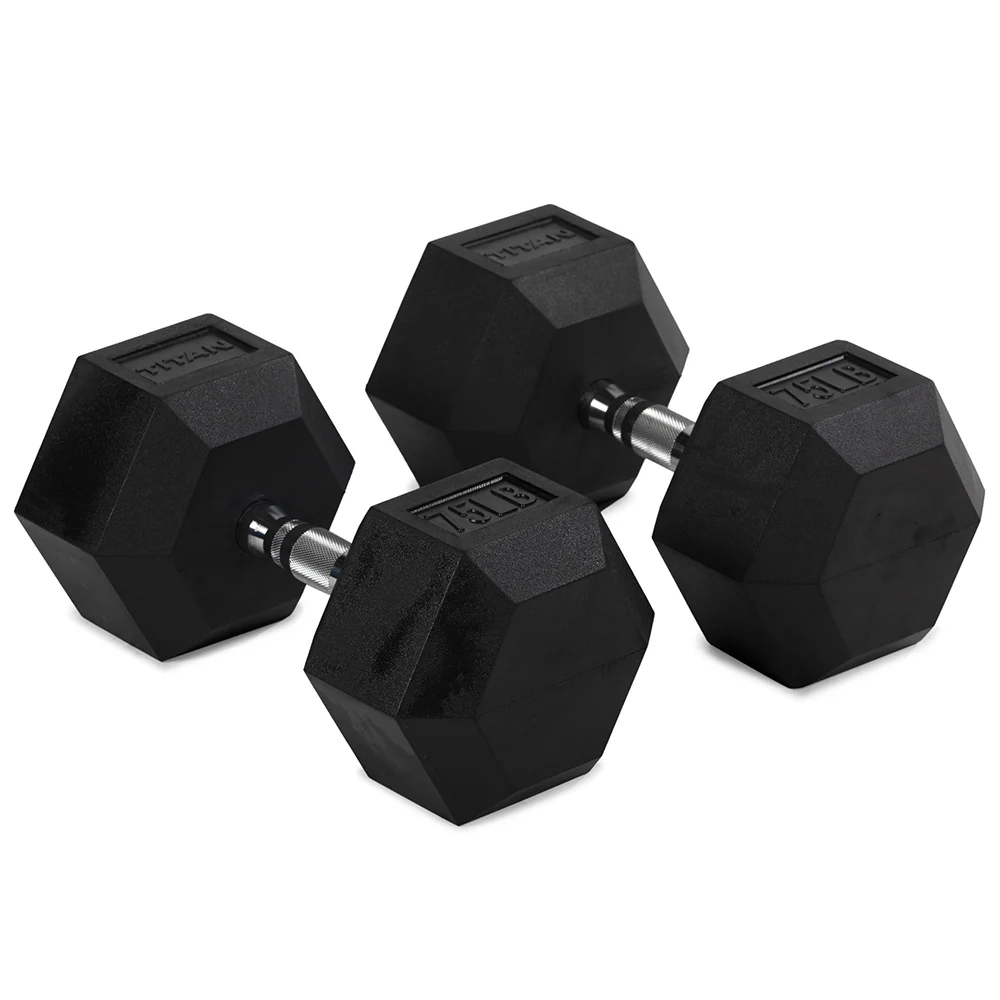 75 LB Rubber Hex Dumbbells
