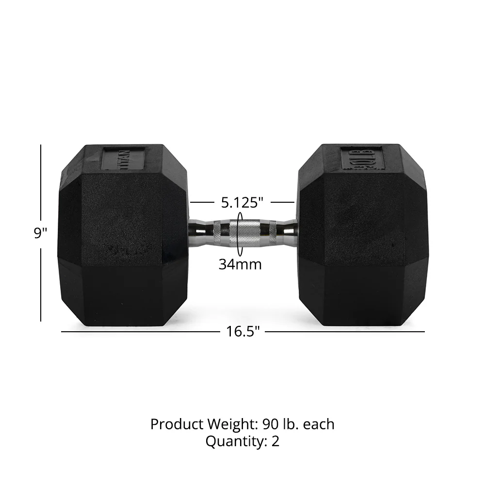 Scratch and Dent, 90 LB Rubber Hex Dumbbell