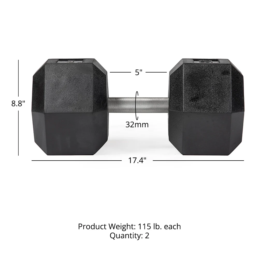 115 LB Straight Stainless Steel Hex Dumbbells - Image 6