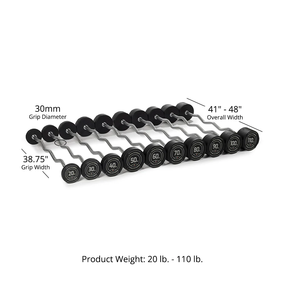 Scratch and Dent, 20 LB - 110 LB EZ Curl Fixed Urethane Barbells - Image 2