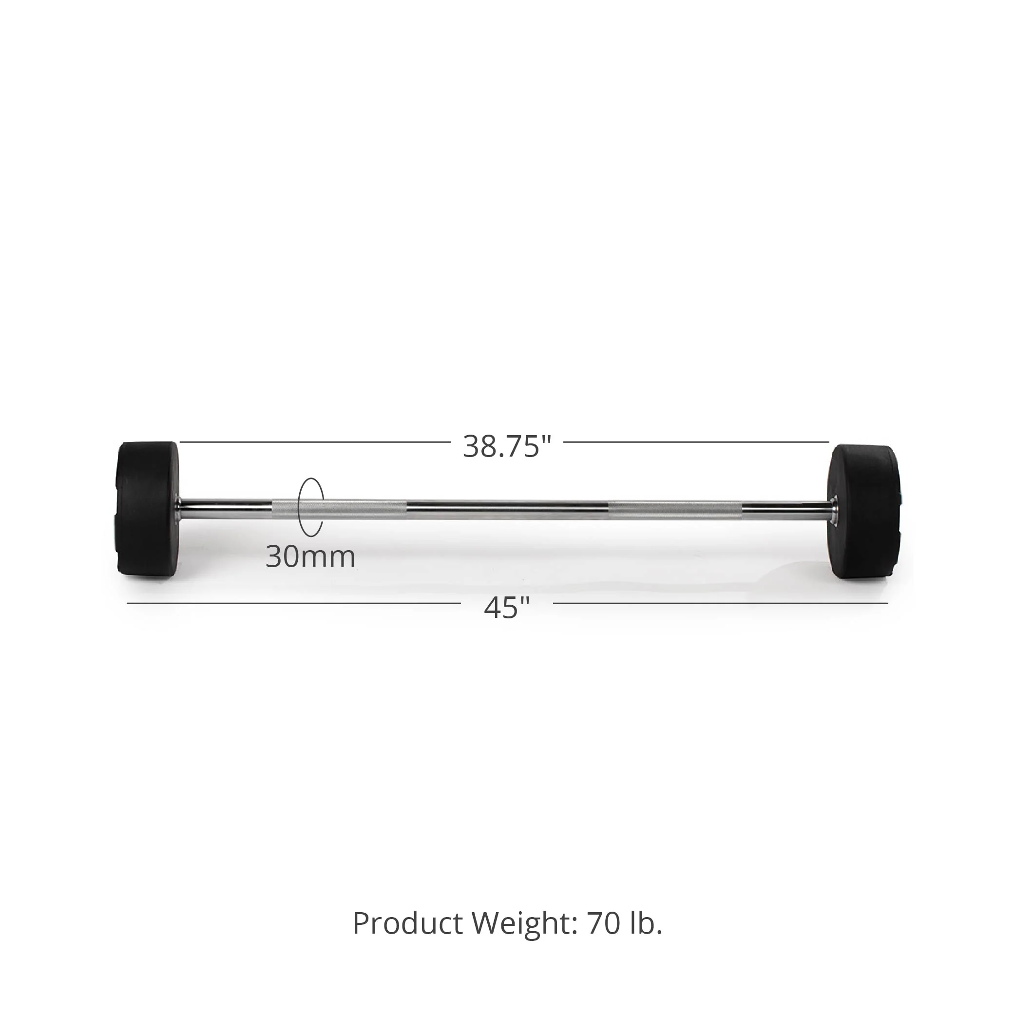 Scratch and Dent, 70 LB Straight Fixed Urethane Barbell - Image 8