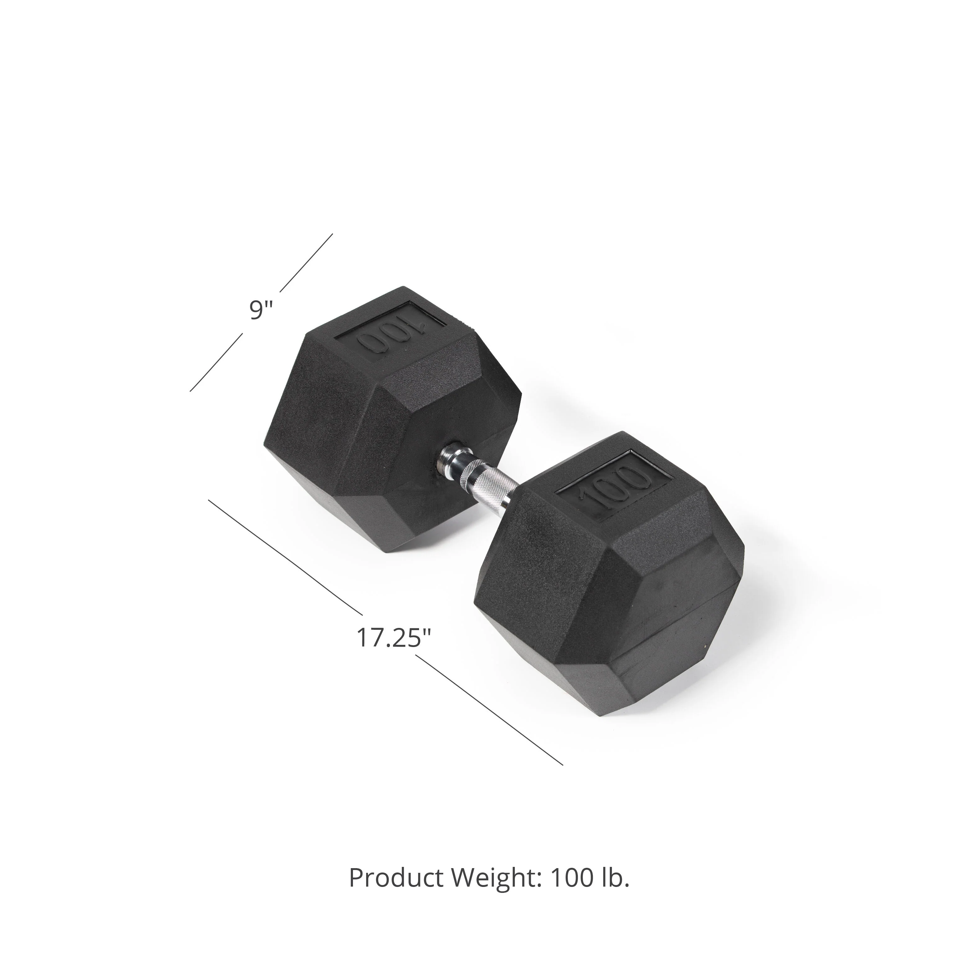 Scratch and Dent - 100 LB Rubber Hex Dumbbell - Single - FINAL SALE