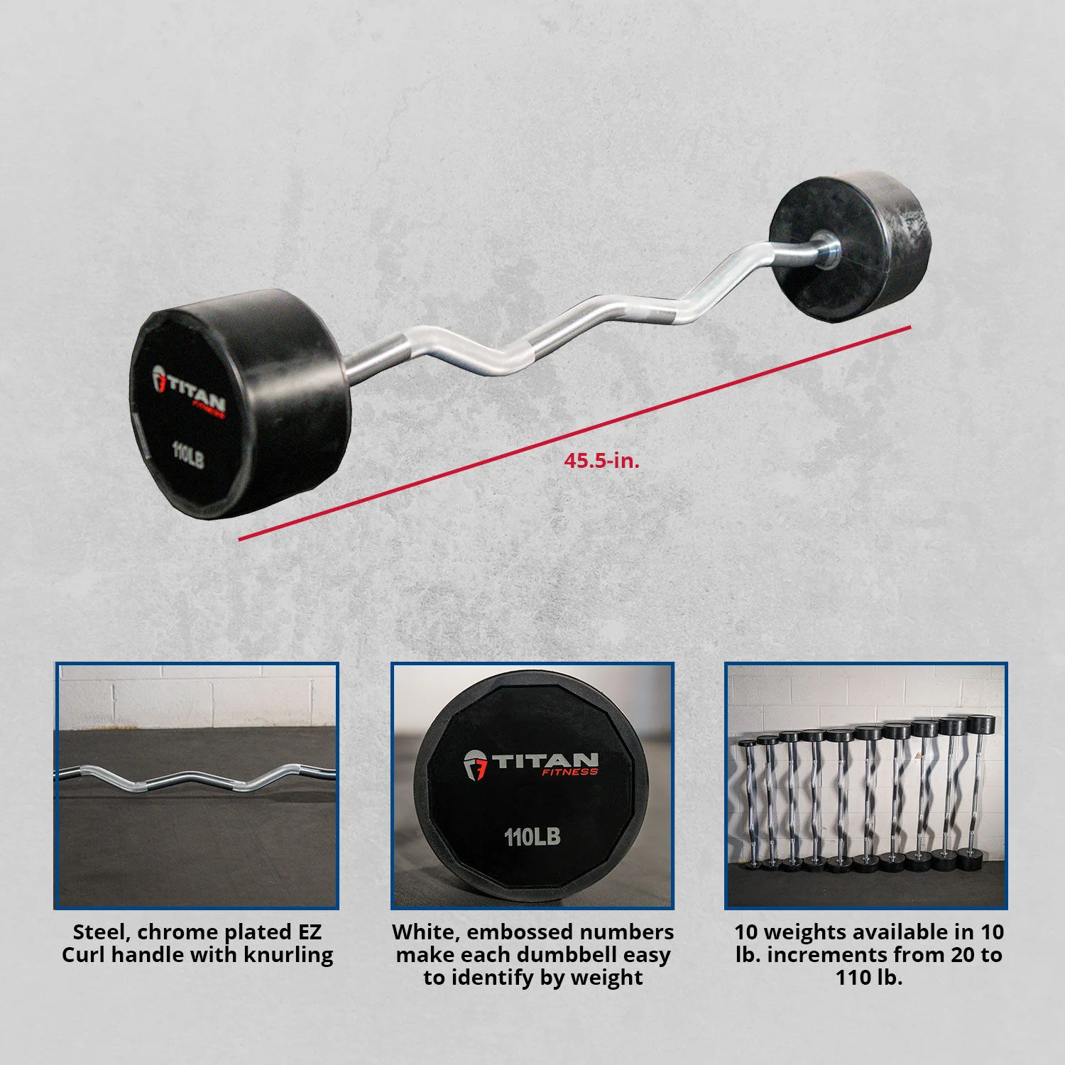 Scratch and Dent, 110 LB EZ Curl Rubber Fixed Barbell - Image 6
