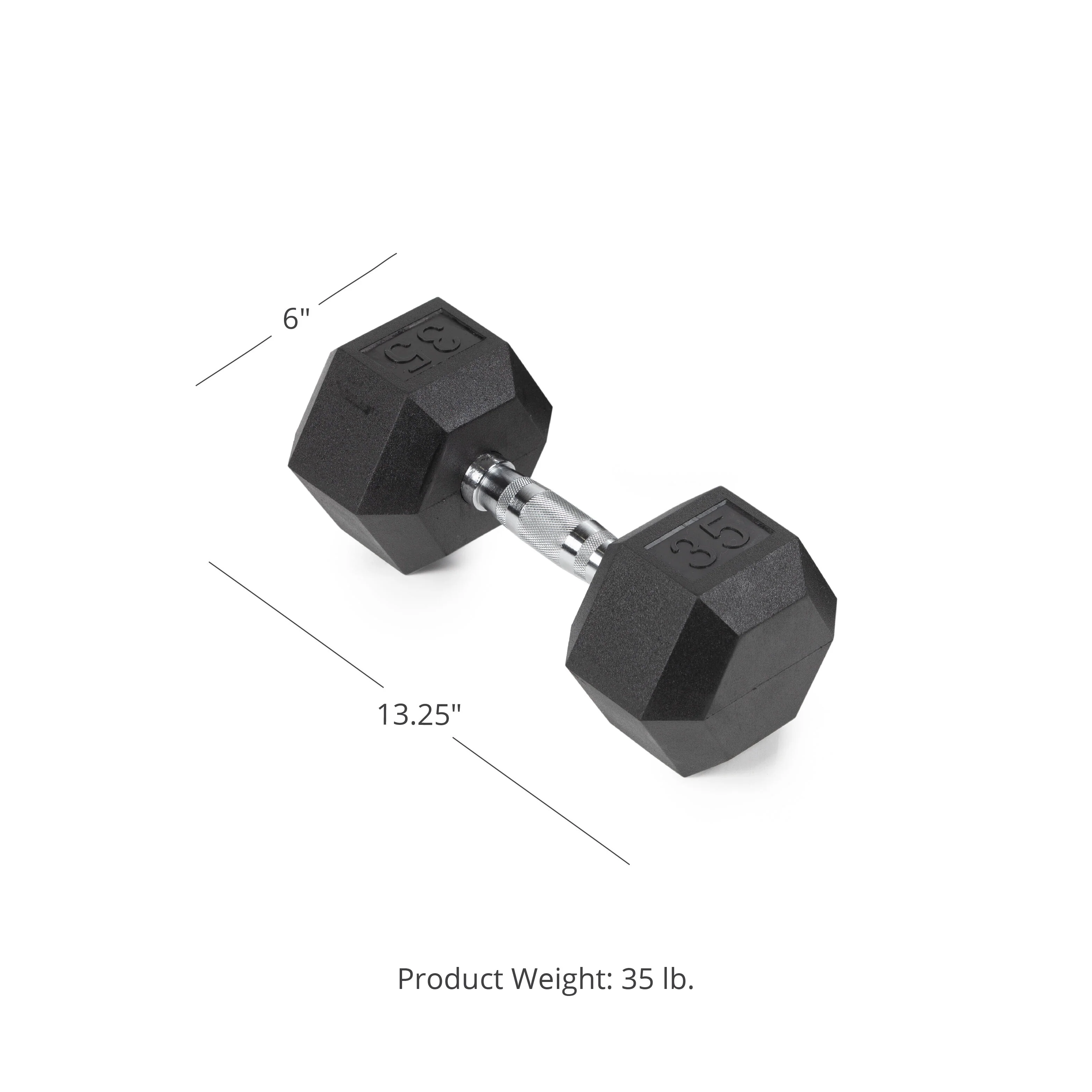 Scratch and Dent, Single 35 lb Black Rubber Coated Hex Dumbbell